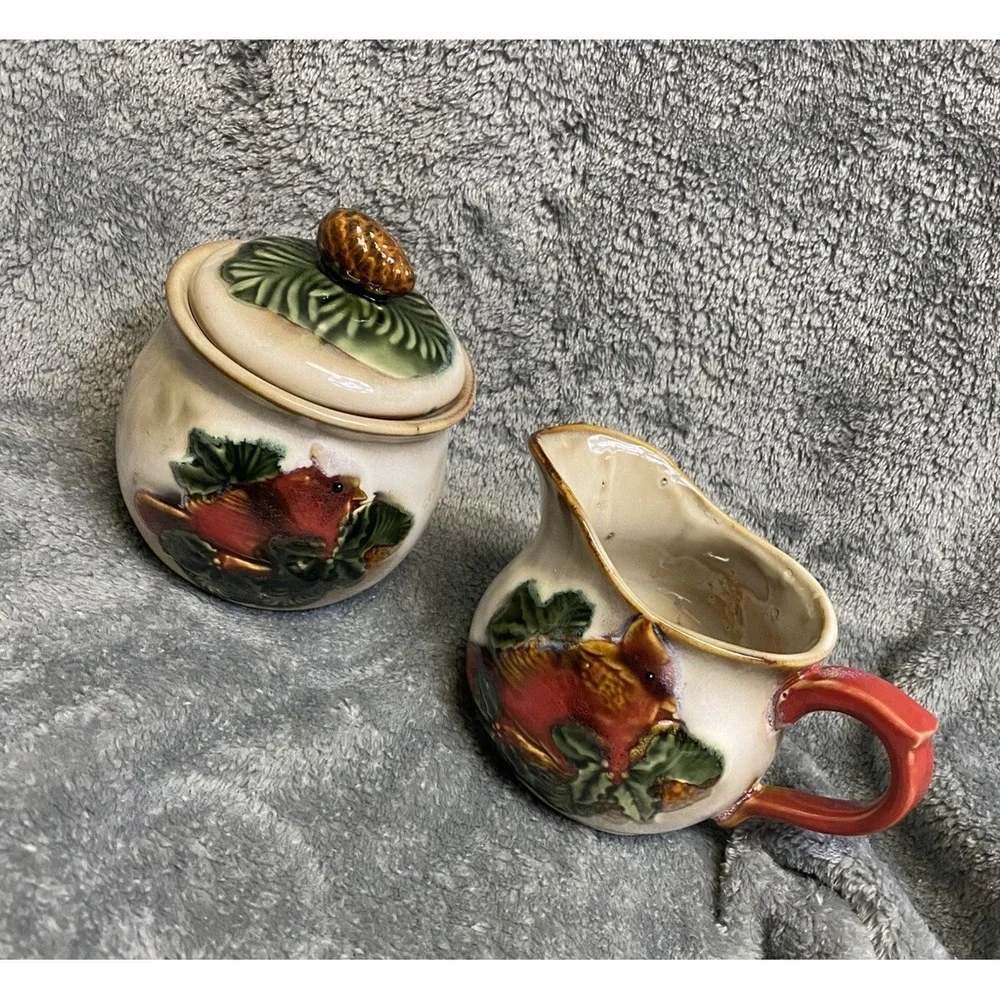 Tii Collection Sugar Bowl And Creamer Cardinal Holly Christmas Collection